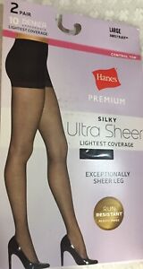 Hanes Large Barely Black Panty Hose Nylons 2 Pair Package Silky Ultra Sheer New