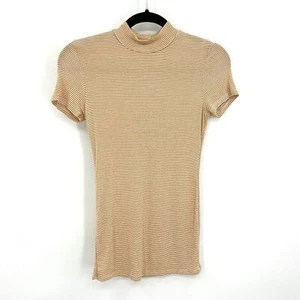 ANTHROPOLOGIE Pure + Good Orange White Striped Ribbed Mock Neck Shirt Size XS - Picture 1 of 5