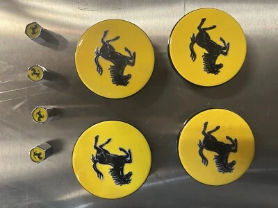 FERRARI YELLOW CENTER CAPS SET OF 4 And4 Valve Stem Caps - Image 1 of 4