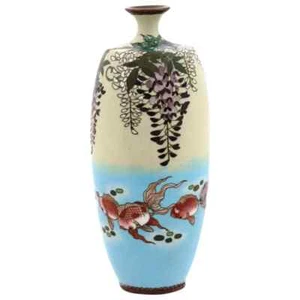 Jarrón antiguo japonés Meiji esmalte cloisonne para glicinia y peces - Imagen 1 de 6