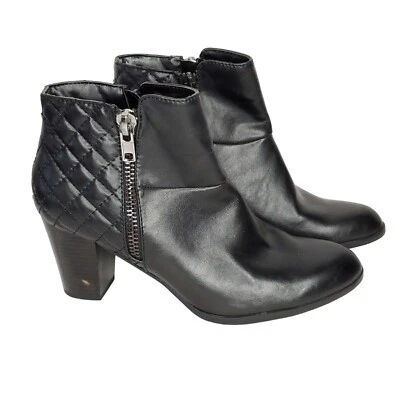 Laura Ashley Ankle Boot 9 Black Bootie Quilted Chunk Heel Back Zip La Fortune - Image 1 of 4