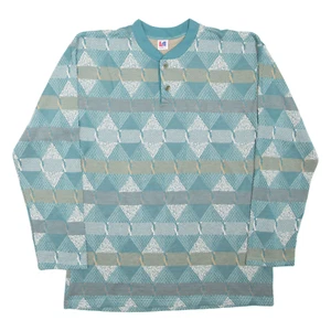 LINEA QUATTRO Mens Patterned Jumper Blue Button Neck Tight Knit 2XL - Picture 1 of 6