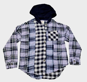 Justice Girls Long Sleeve Plaid Flannel With Hood Purple Medium 10 - Picture 1 of 4