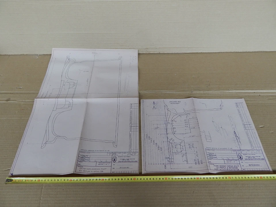 DOPPIO DISEGNO TECNICO STUDIO CERCHIONI MASERATI 3200 GT 1996 - Immagine 1 di 4