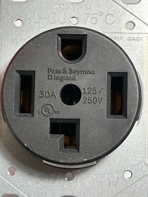 Dryer Receptacle 30-Amps 250-Volt (NEMA 14-30R) Alum/Copper Legrand 3864 NEW-BOX - Image 1 of 4
