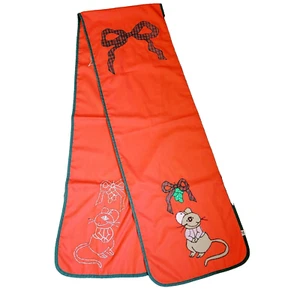 Vtg Christmas Holiday Embroidered Red Runner Holiday Mouse Green Ribbon - Picture 1 of 4