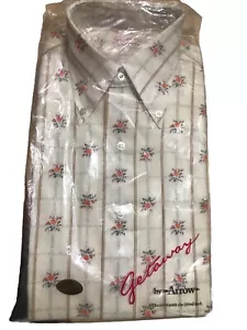 Vintage Button Down Shirt Getaway by Arrow Men's 14 1/2 Flower Short Sleeve - Picture 1 of 3