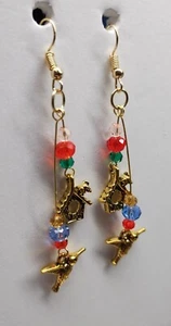 Yellow Gold plated drop/dangle earrings With Bird Houses,Hummingbirds. #15 - Picture 1 of 4