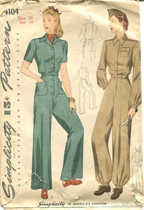 1942 Vintage Sewing Pattern B34"-W28" OVERALLS SLACK SUIT (1330R) - Picture 1 of 3