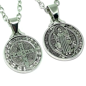 Saint Benedict Pendant Necklace Medal Medallion Chain Protection Cross Jewellery - Picture 1 of 13