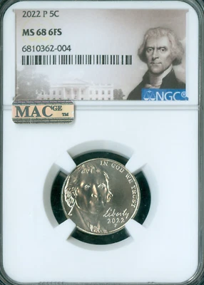 2022 P JEFFERSON NICKEL NGC MS68 6FS PQ  MAC SPOTLESS * - Image 1 of 2