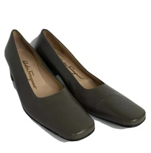Vintage Salvatore Ferragamo Pumps Boutique Women’s Gray Shoes Square Toe 9 4 A - Picture 1 of 12