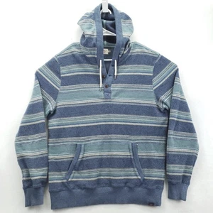 Faherty Hoodie Mens Large Blue Striped Henley Pullover Baja Organic Cotton - Picture 1 of 11