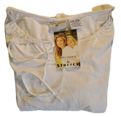 Kathy Ireland Shirt Blouse Women XL Extra Large White Top Vintage Boho V-Neck  - Image 1 of 4