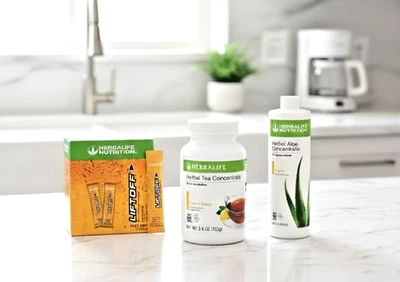 Herbalife Lemon Tea 3.6 oz+Original Aloe Pint+30 Ignite-Me Orange Liftoff Sticks - Image 1 of 4