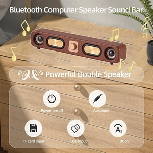 Vintage Wireless Sound Bar Speaker Dual 2in Woofer Desktop Bluetooth PC Speaker - Afbeelding 1 van 13