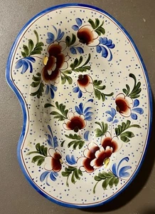 Roger Colas Clamecy French Faience Pottery Floral Kidney Shape Trinket Bowl - Picture 1 of 9