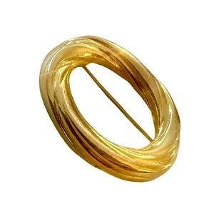 1980’s Vintage Bright Gold Oval Shaped Textured Brooch, 1.5” - Picture 1 of 4
