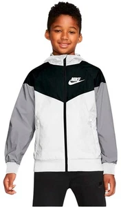 Nike Boy's Sportswear Windrunner Jacket (Little Kids/Big Kids) White/Black/Gray - Picture 1 of 4