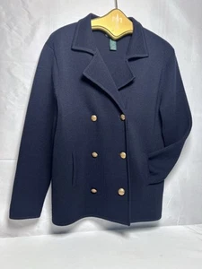 Chaqueta vintage Lauren Ralph Lauren para mujer azul medio lana merino doble pecho - Imagen 1 de 15