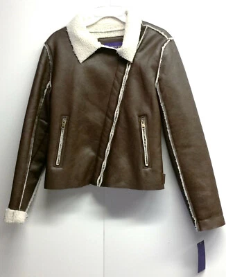 Madden Girl Faux Leather Sherpa Zip Jacket - Brown - Large - NWT  - Image 1 of 4