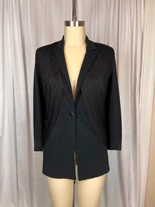 Ozbek Frühling/Sommer 1992 Runway schwarzer Fransen Blazer Gr. 44 IT US 10 - Bild 1 von 15