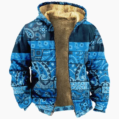 Mens Paisley Fleece Lined Zip Hoodie Sweater Bandanna Pattern Hoody Jacket - Image 1 of 4