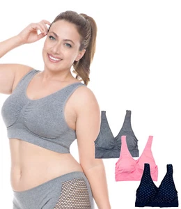 Barbra 3 Pack Women's Plus Size Seamless Comfort Sports Bras with Removable Pads - Picture 1 of 25