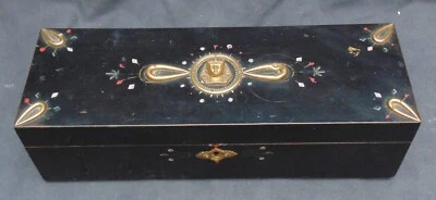 rare magnifique ancienne boite a bijoux ou gants en bois nap III décors Egypte - Photo 1/4