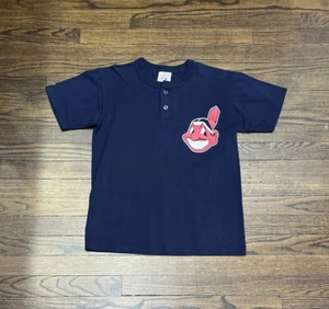 Majestic MLB Cleveland Indians Graphic Print T Shirt Youth Large Blue Cotton - Picture 1 of 5