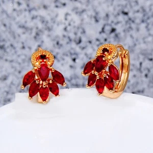 Dameohrringe charismatische Ohrringe vergoldet Gold K18/750er rote Granat Topas - Bild 1 von 3