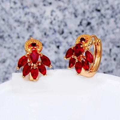 Dameohrringe  charismatische Ohrringe vergoldet Gold K18/750er rote Granat Topas - Bild 1 von 3