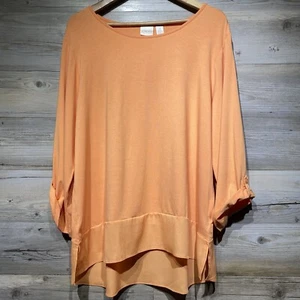 Chico’s Wendi Tunic Top Chiffon Hem Slinky 3/4 Sleeve Stretch Size 4/XXL Peach - Picture 1 of 7