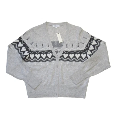 Nuevo con etiquetas Cárdigan Anthropologie Blanco + Warren Hearts Cachemir en Suéter Gris L Foto 1 de 4