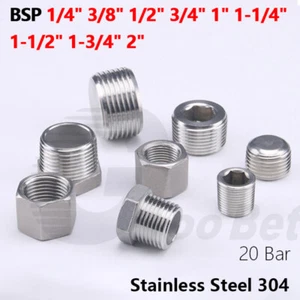 1/4" to 2" BSP Male Stainless Steel 304 Pipe Fittings End Cap Plug Stop 20 Bar - Picture 1 of 39