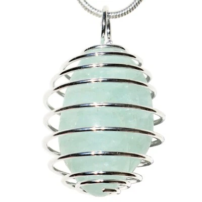 充电海蓝宝石水晶吊坠 20 英寸不锈钢链 + 硒石心形 — 第 1/4 张图片