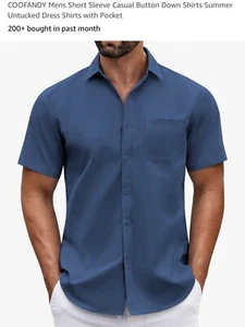 XL Mens Short Sleeve Casual Button Down Shirts Untucked Dress Shirt CoofAndy - Picture 1 of 6