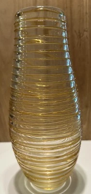 Tall Blown Art Glass Flower Floral Vase Gold Spiral Cocoon Piping Ribbon - Image 1 of 4