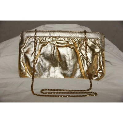 Vintage Clutch Shoulder Bag 1950's Made By Supreme Silver Gold Leather Snakeskin Foto 1 de 4