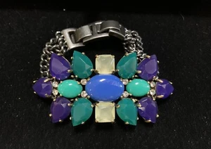 Stella and Dot Multi Jeweled Bracelet Dark Silver tone Triple Chain. - Picture 1 of 7