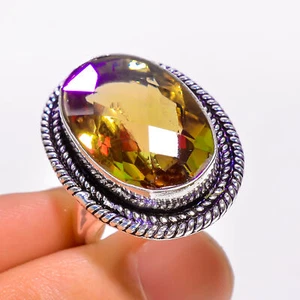 Mystic Quartz Gemstone Vintage Handmade .925 Silver Plated Ring 7.75 US GSR1499 - Picture 1 of 2
