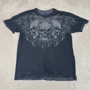 VTG Y2K Affliction Sunny Garcia Skull Wing Cyber Shirt Mens XL Black Reversible - Picture 1 of 7