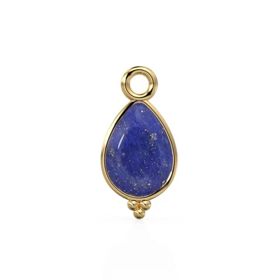 Lapis Lazuli Pear Solid Gold Charm / Natural Fire Blue Gemstone Pendant Jewelry - Image 1 of 4