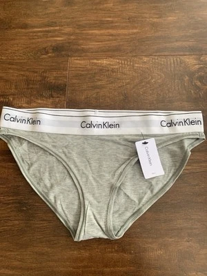 NWT CALVIN KLEIN 3787 STRETCH COTTON BLEND BIKINI MEDIUMsz  GRAY/ LOGO $22 - Image 1 of 4