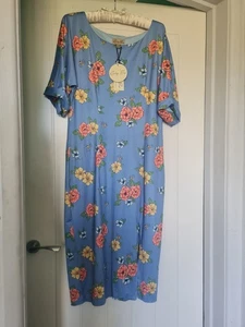 BNWT Lindy Bop Size 14 Jersey Lined Pale Blue Floral Pencil Dress - Picture 1 of 11