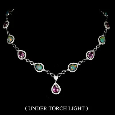 925 Sterling Silver Necklace Pear Fire Opal Pink Topaz 9x7mm Gemstone Jewelry 20 - Image 1 of 4
