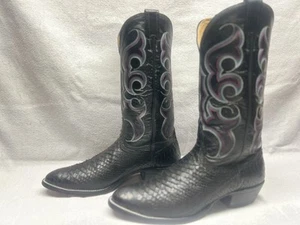 Nocona Men's 11 D Black Snake Leather Round Toe Western Cowboy Ride Rodeo Boots - Picture 1 of 6