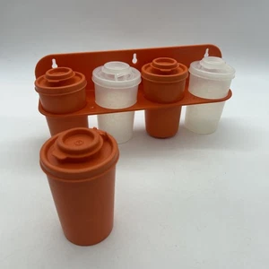 Retro Orange Tupperware Spice Rack Flip Top Lids Wall Rack Vintage - Picture 1 of 17