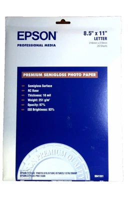 New Epson Premium Semigloss Photo Paper 8.5x11 (Letter) S041331 20 Sheets - Image 1 of 2