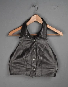 ON THE FRINGE Elaina Custom Leather Black Bustier Top Vest Large - Picture 1 of 7